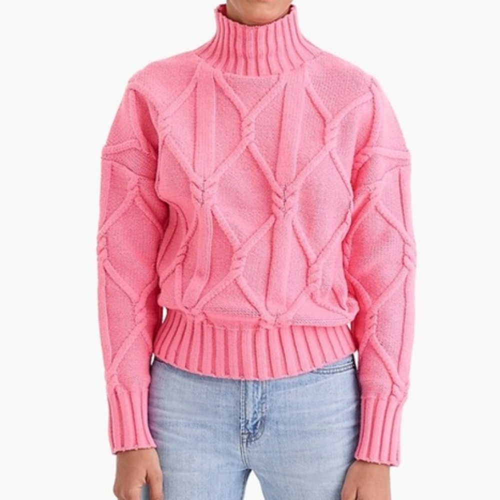 J. Crew Collection Cable Mock Neck Sweater Chunky Knit Ribbed Pink Small S